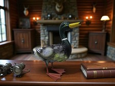 Polished Metal Figural Duck Sculpture / Trinket Box with Hinged Head Lid