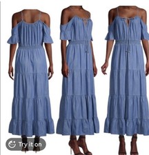 off shoulder tiered Michael Michael Kors Off-Shoulder Tiered Chambray Maxi Dress — listing 4