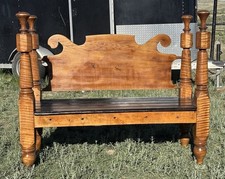 Antique Tiger Maple Double Bed with Rope-Rail Sides, Turned Posts & Cannonball Finials, circa 1830s-1850s