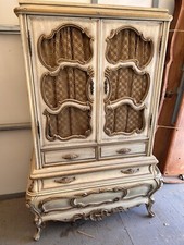 French Provincial Style Bedroom Set - Carved Pine Queen Bed, Nightstand, Armoire & Mirror — listing 4