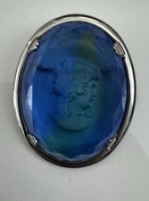 Art Deco Reverse-Carved Blue Glass Intaglio Rose Pendant with Paste Accents — listing 6