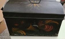 Antique 19th Century American Toleware Tin Canister/Bin with Hand-Painted Floral Medallion, Black and Yellow — listing 5