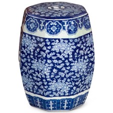 Blue and White Chinese Porcelain Garden Stool with Lotus and Scroll Motif — listing 4