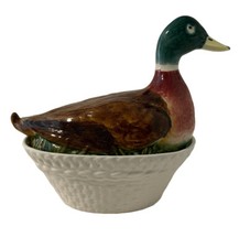 Figural White Duck Soup Tureen with Blue Polka-Dot Bow and Ladle — listing 3