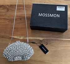 Silver Metallic Mesh Rhinestone Evening Clutch with Chain Strap — listing 5