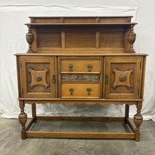 Antique English Oak Mirror-Back Sideboard with Barley Twist Columns, Dark Brown Finish — listing 2