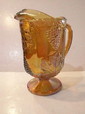 Indiana Glass Blue Carnival Glass Harvest Grape Pattern Footed Pitcher — listing 3