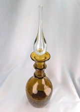 Hand-Blown Art Glass Decanter Vase with Amber Swirl Base — listing 3