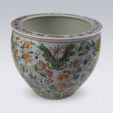 Vintage Chinese Porcelain Fish Bowl Planter Satsuma Style Goldfish Jardinière 9in — listing 5