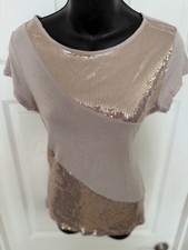 Kische Black Sequin Front Sleeveless Tank Top with Chiffon Ruffle, Size S
