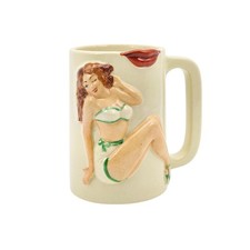 Vintage Red Glazed Ceramic Tankard Pitcher with Embossed Crest — listing 6