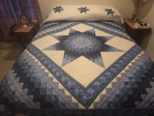 Mary Beiler Amish Hand-Quilted 18x18 Lone Star Miniature Wall Quilt / Patch, Framed — listing 3