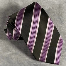 Vizoni Uomo Men's 100% Silk Necktie, Blue Peach Burgundy Diagonal Stripe