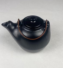Vintage Black Glazed Ceramic Globe Teapot with Lid — listing 5
