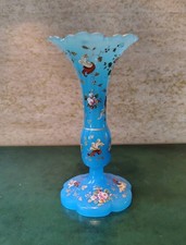 Vintage Cased Opaline Glass Vase with Hand-Painted Chrysanthemum Floral Decoration and Gilt Rim — listing 3