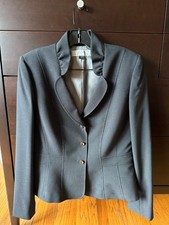 Women's Taupe Pinstripe Two-Piece Skirt Suit with Rhinestone Button — listing 3