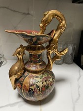 Chinese Satsuma-Style Baluster Vase with Moriage Enamel Figural & Floral Decoration — listing 6