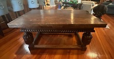 Antique American Victorian Quartersawn Oak Extension Dining Table with Carved Reeded Legs on Casters — listing 6