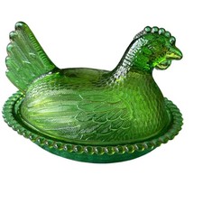 Indiana Glass Iridescent Blue Carnival Glass Hen on Nest Covered Dish — listing 5