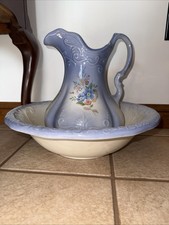 Vintage Ceramic Wash Pitcher and Basin Set with Stag/Deer Transfer and Embossed Rust Trim — listing 2