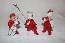 Pair of Vintage Devil / Pixie Ceramic Figurines, Black and Red Dancers