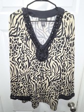 INC International Concepts Woman Black & White Ikat Floral Beaded Tunic Top, Size 2X — listing 4