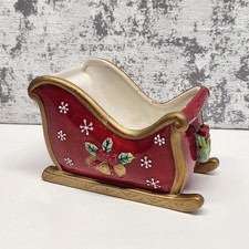 Fitz and Floyd Festive Bells Ceramic Christmas Sleigh Planter with Floral Arrangement — listing 6