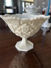 Vintage Milk Glass Footed Compote / Pedestal Vase with Quilted Diamond Pattern — listing 6