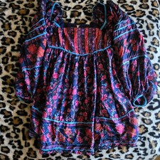 Free People Floral Print Deep V-Neck Peplum Top with Crochet Lace Trim — listing 3