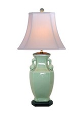 Chinese-Style Celadon Porcelain Table Lamp with Relief Phoenix Medallion and Elephant-Head Handles — listing 2
