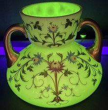 Vintage Vaseline Uranium Glass Flower Frog Bowl, Yellow Satin Finish, 5.5 inch — listing 6