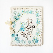 Antique Edwardian Embossed 'A Merry Christmas' Postcard with Silk Poinsettia and Bell, Framed