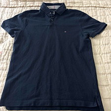 Men's Navy Blue Short-Sleeve Piqué Polo Shirt with Contrast Collar Tipping and Embroidered Logo — listing 5