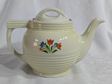 Vintage Tea-O-Lator Ceramic Teapot with Tulip Floral Band, Cream Ground with Silver Trim — listing 5