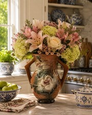 Roseville Pottery Magnolia Two-Handled Vase in Blue — listing 2