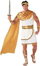 Greek God Roman Toga Costume - White Robe with Red Sash & Gold Trim, One Size — listing 2