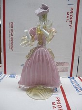 Murano Pink & Gold Aventurine Glass Figurine, Lady with Flower Basket — listing 2