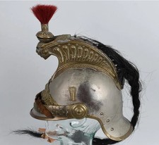 Antique Prussian/German-Style Brass Cavalry Helmet with Eagle Crest, Crown Finial, and Sunburst Wappen Plate