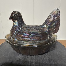 Iridescent White Opalescent Milk Glass Hen on Nest Covered Dish with Hand-Painted Floral Decoration — listing 3
