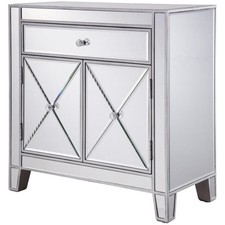 White Mirrored 2-Door Accent Cabinet with Circle Lattice Overlay — listing 6