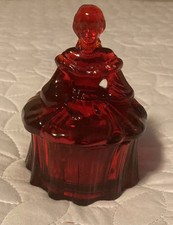 Ruby Red Cadmium Glass Colonial Lady / Sunbonnet Girl Figurine, 4.5 inches — listing 6
