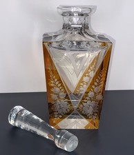Bohemian Amber Glass Decanter Set with Hand-Painted Enamel Florals and Raised Gilt 6 glasses + decanter — listing 5
