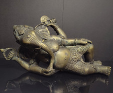 Bronze Ganesha Standing Deity Figure with Conical Crown and Four Arms