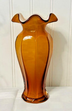 Vintage Amber Blown Glass Ruffled Rim Bowl — listing 5