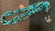 Turquoise and Green Stone Nugget Beaded Necklace with Silver Bali-Style Spacers and Heart Toggle Clasp — listing 4