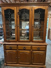 Antique Oak Two-Piece Hutch Cabinet with Glass-Door China Top and Cupboard Base — listing 4