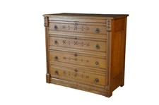 Antique Oak Dresser with Swinging Beveled Mirror, Bow-Front Base — listing 4