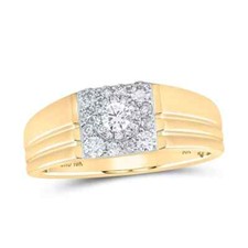 Men's 10K Gold Diamond Sunburst Signet-Style Ring — listing 5