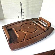 Vintage Wood Frame Serving Tray with Enamel/Formica Insert and Cutout Handles