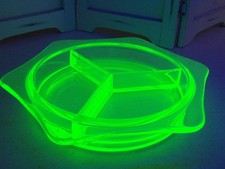 Green Uranium Depression Glass 3-Part Divided Relish Dish, 5 inch — listing 4